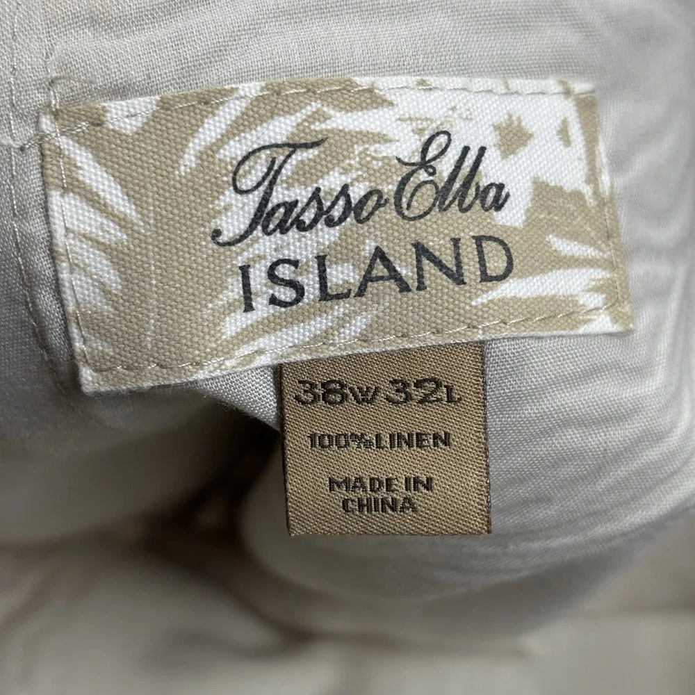 100% Linen Pants TASSO ELBA Island Mens 36x32 Straight Baggy Beige Beach Resort